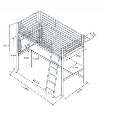 Dviaukštė lova z biurkiem 90x200 (balti) 3