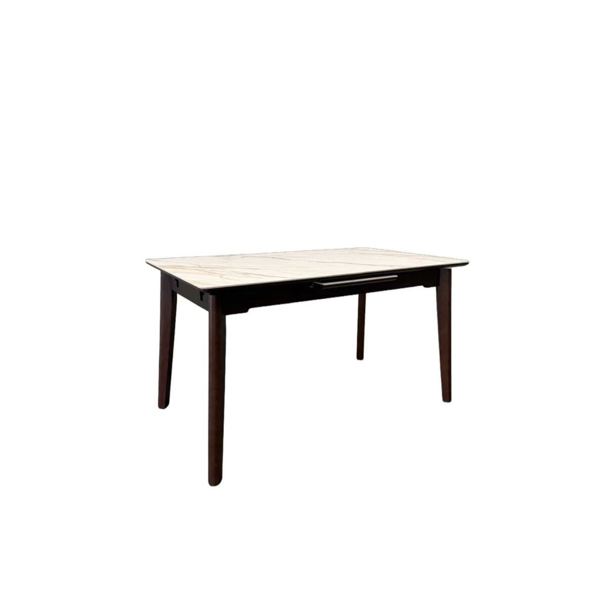 Išskleidžiamas valgomojo stalas OSTEN 140-180x80 cm, balta su auksu, riešutmedžio kojos