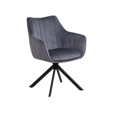 Sukama kėdė su porankiais ASTON VELVET, pilka, veliūrinė